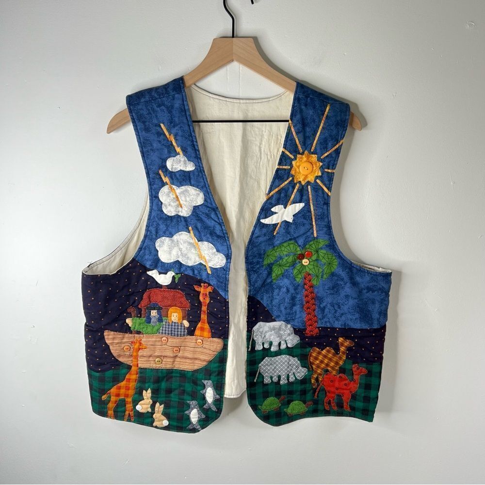 Handmade Vintage Noah's Ark Themed Quilted Vest with Animal Motifs